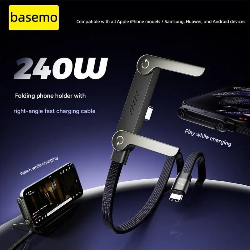 2-in-1 Braided Fast Charge Cable With Built-in Phone Stand