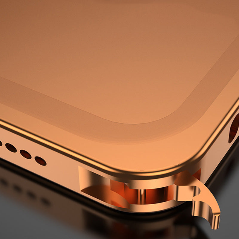 Metal Bare Frame Heat-Dissipating iPhone Case with Seahorse Buckle Design