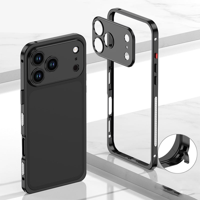 Metal Bare Frame Heat-Dissipating iPhone Case with Seahorse Buckle Design